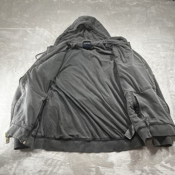True Religion Moto Hoodie Mens Size Medium Gray Full Zip Jacket Embroidered - Picture 4 of 8